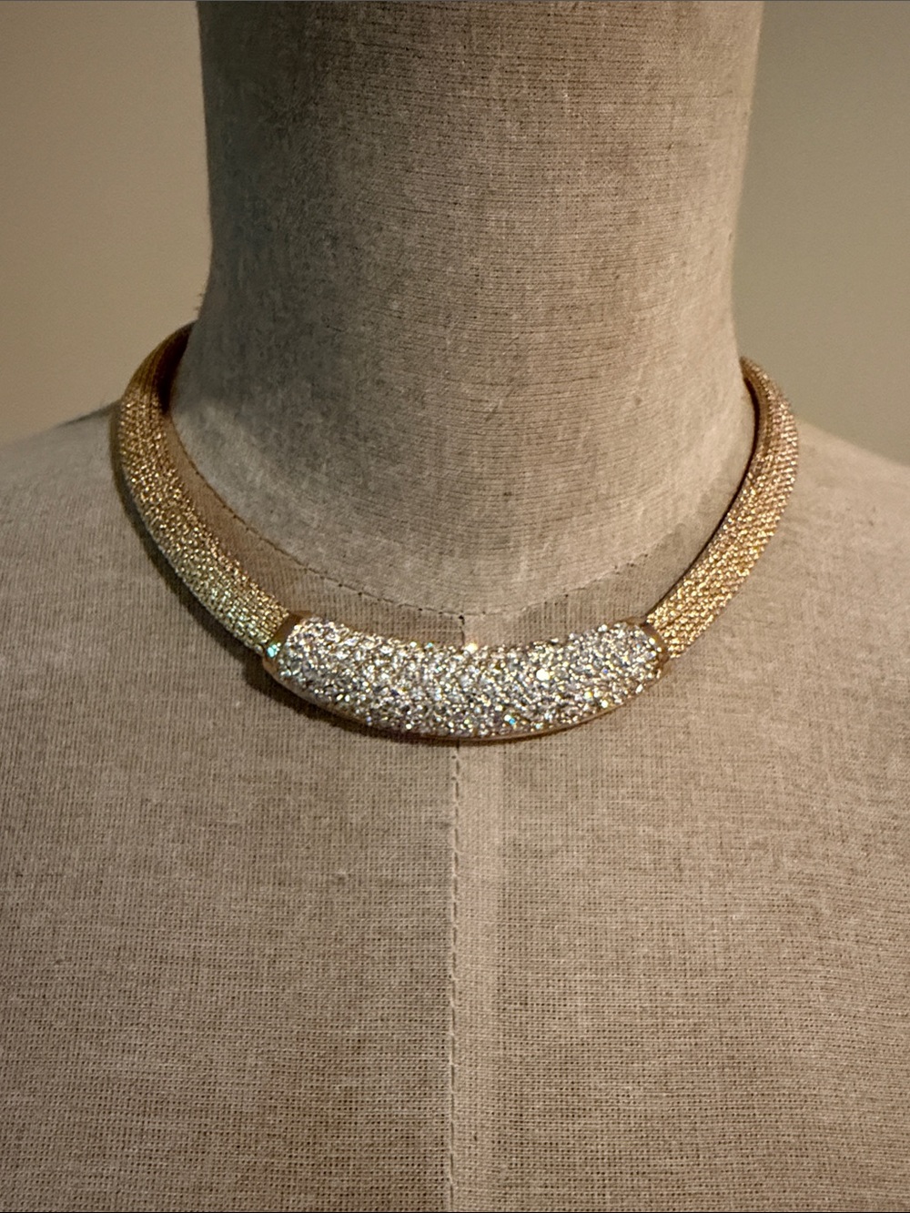 Vintage Designer Christian Dior 80’s Crystals Pendant Snake Mesh Choker Necklace